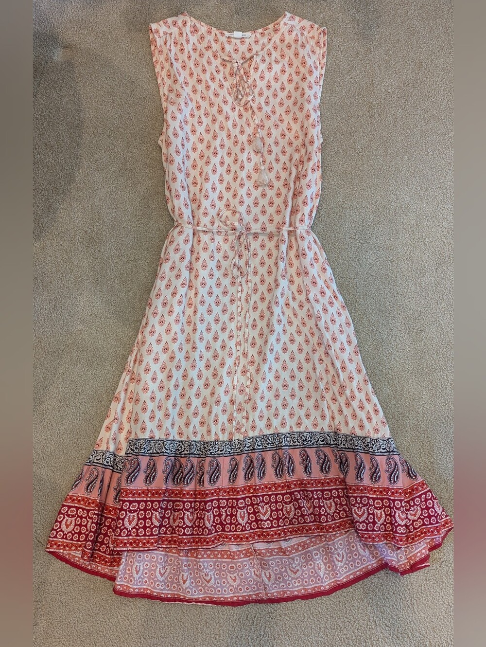 Beach Lunch Lounge Pink & Red Patterned Boho Midi Dress